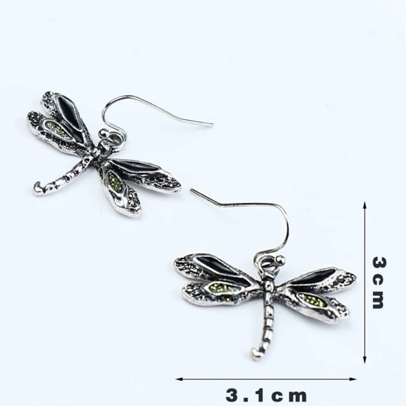 Antique Silver Dragonfly Decor Drop Earrings - Picture 3 of 3